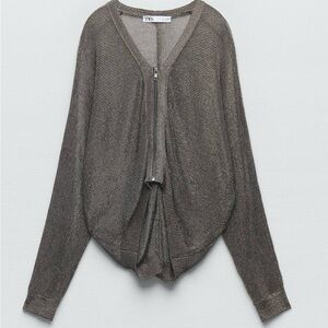 Zara Women's Metallic Gray V-Neck Sweater